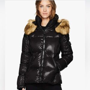 S13 Black Puffer Jacket with Faux Fur Hood